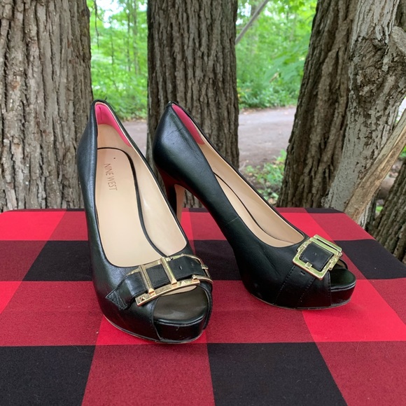 Nine West Leather Peep Toe Pumps - Picture 1 of 4